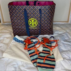 Tory Burch Stripped Flat Sandals